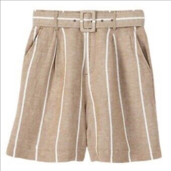NWT A New Day Striped Belted High-Rise Linen Blend Shorts S - Picture 1 of 3